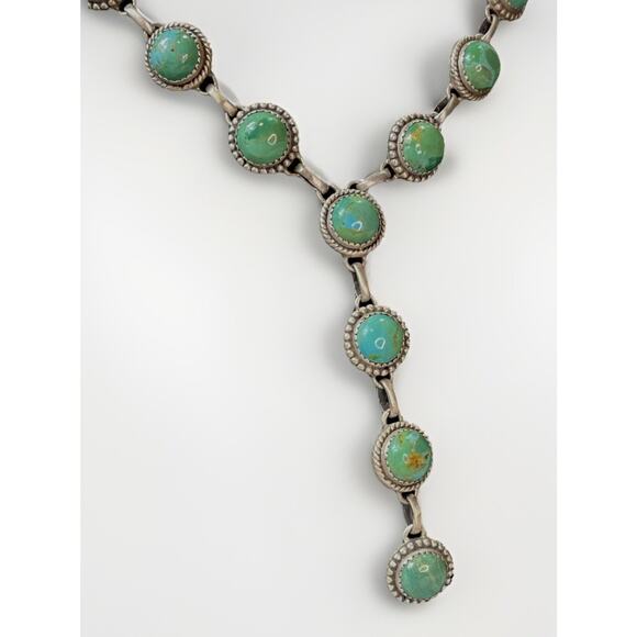 Native American NAVAJO Sterling Silver MOJAVE TURQUOISE Lariat Necklace 26"- NEW - Picture 7 of 16